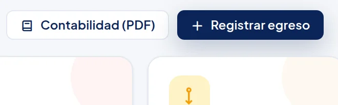 Arriba a la derecha de Resumen Financiero: los botones Contabilidad (PDF) y Registrar egreso.