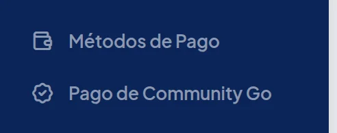 Menú de la izquierda: Métodos de Pago y, debajo, Pago de Community Go.