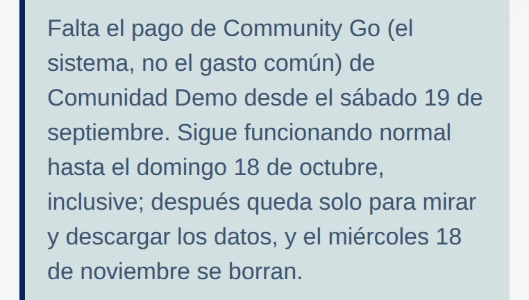 App, pestaña Cobranza: recuadro gris con el mismo aviso.