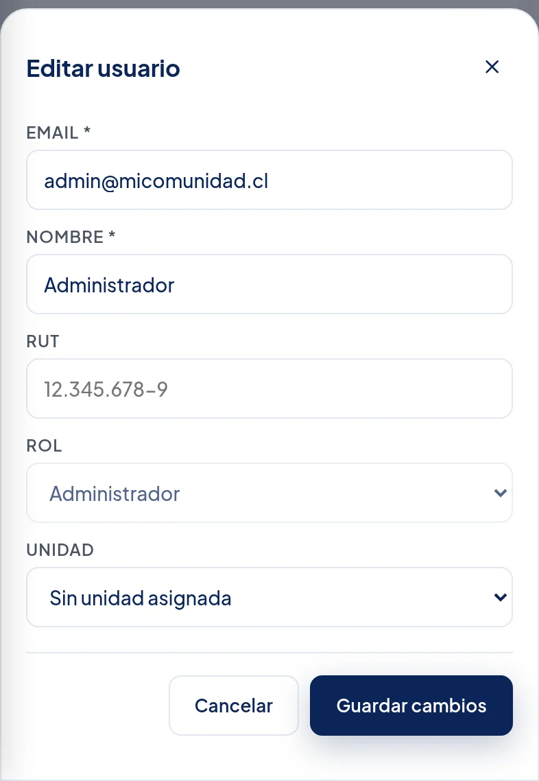 La misma ventana Editar usuario en el teléfono.