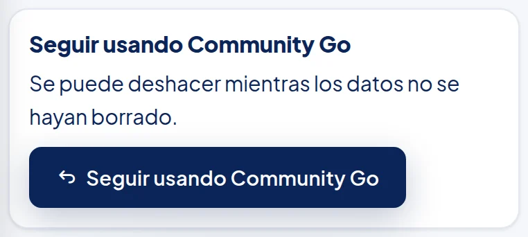 En communitygo.cl en el teléfono: recuadro Seguir usando Community Go con su botón.