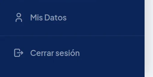 Final del menú azul: Mis Datos y, abajo, Cerrar sesión.