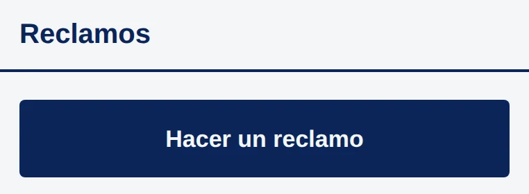 Pantalla Reclamos con el botón Hacer un reclamo.
