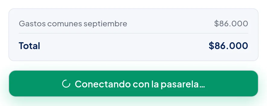 El mismo botón ahora dice Conectando con la pasarela…