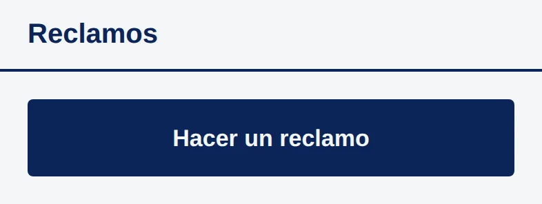 Pantalla Reclamos con el botón azul Hacer un reclamo.