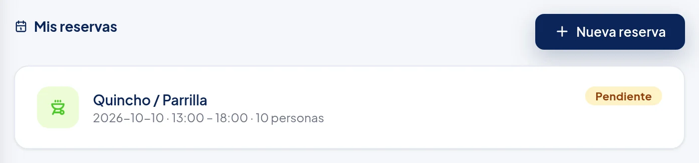 Título Mis reservas y, a la derecha, el botón Nueva reserva.